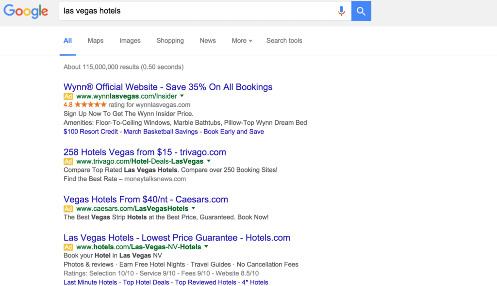 Hotel PPC SERP Changes 4 Ads
