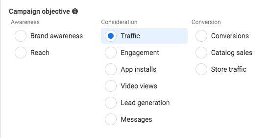 Facebook ads campaign objective options