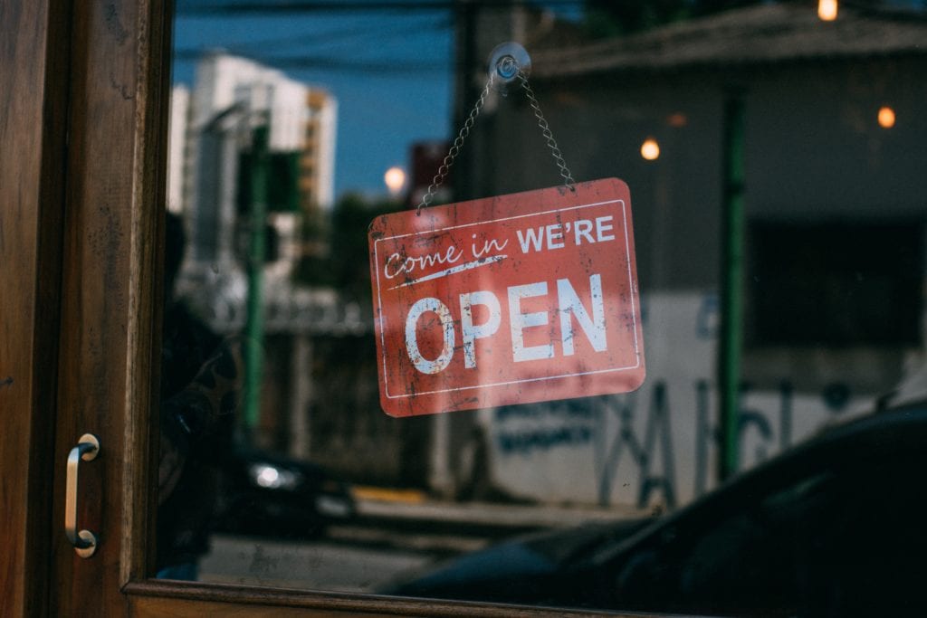 business welcome / open sign in door window
