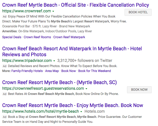 crown reef resort google ads