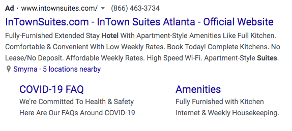 intown suites ad with safety information