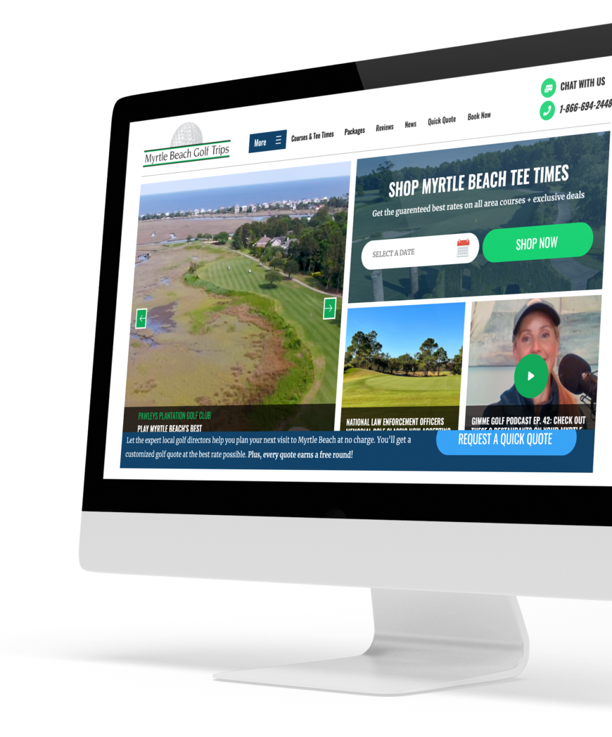 Desktop with screenshot of myrtle beach golf trips