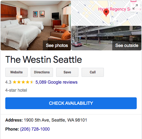 Business profile section of a hotel's google business profile.