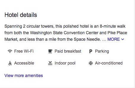 Hotel attributes as they appear on a google business profile.