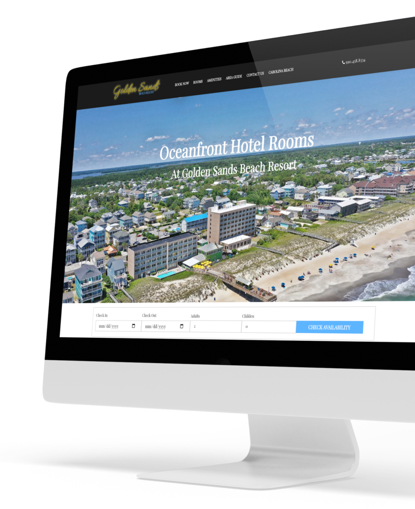 Desktop view of golden sands beach resort homepage