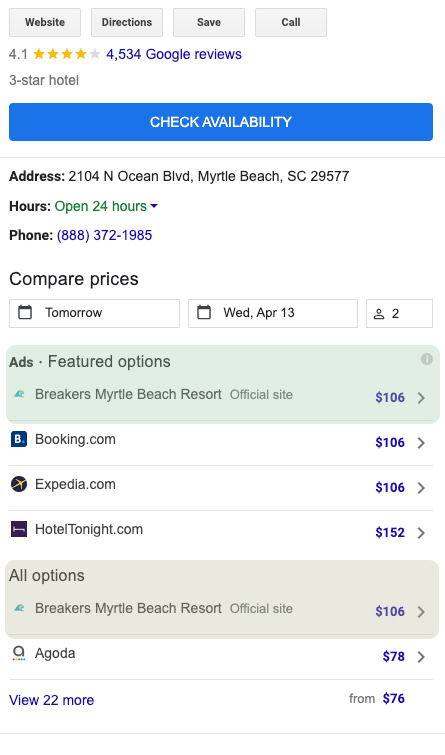 Google hotel ads booking module.