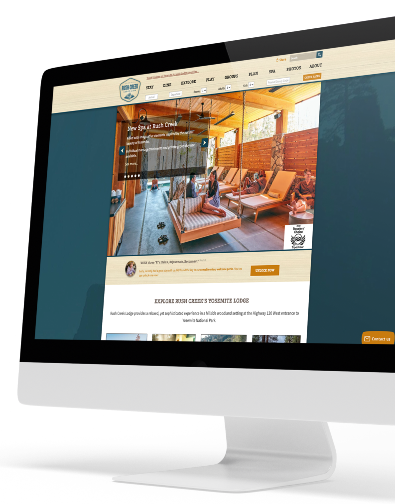 Rush Creek Lodge homepage on an imac