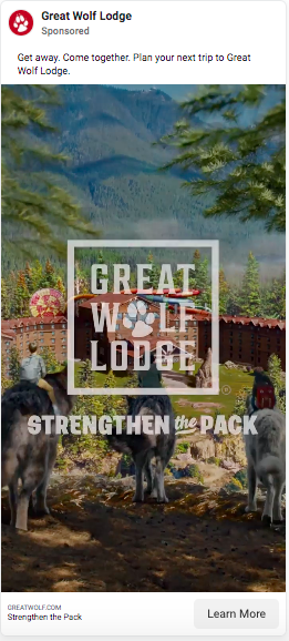 Great Wolf Lodge Facebook ad with video.