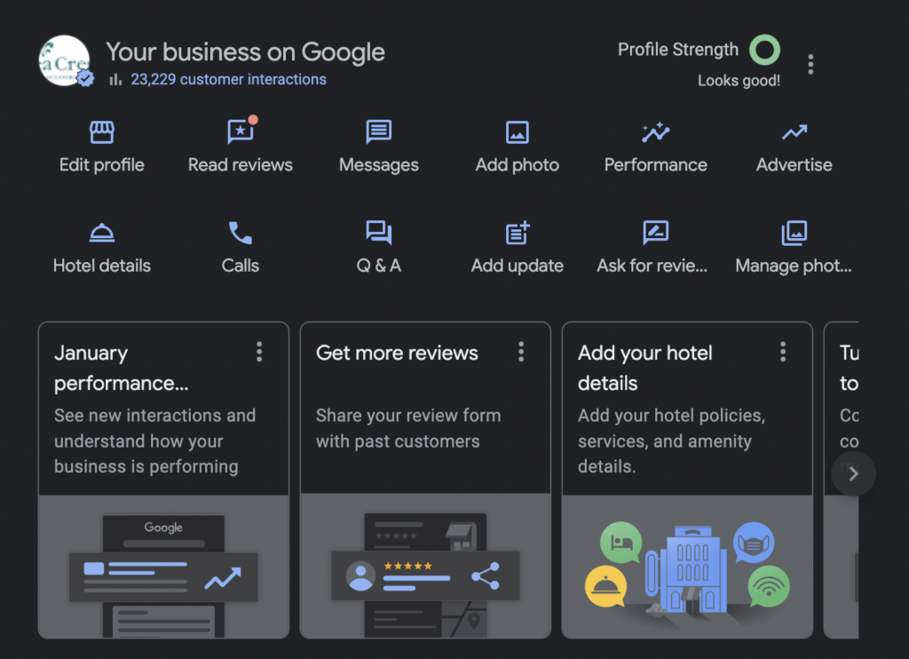 Google Business Profile admin for hotels.