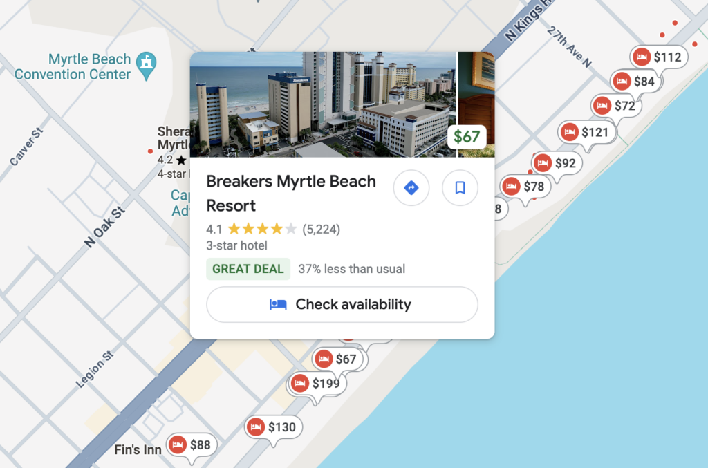 Google Hotel Ads options and pricing in the Google Maps platform.